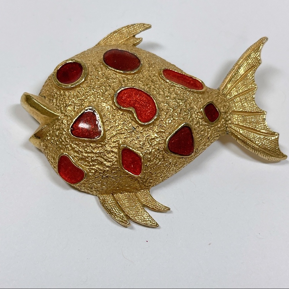 Vintage Florenza Goldtone and Enamel Fish Brooch